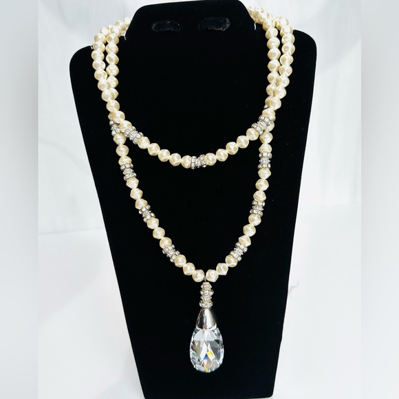 K By Design 2 Row Baroque Pearl Necklace with Swarovski drop Crystal - Picture 1 of 7